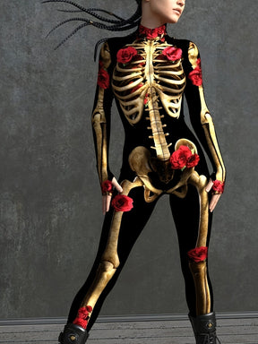 Costume Halloween Squelette Femme - Combinaison Ajustée et Confortable
