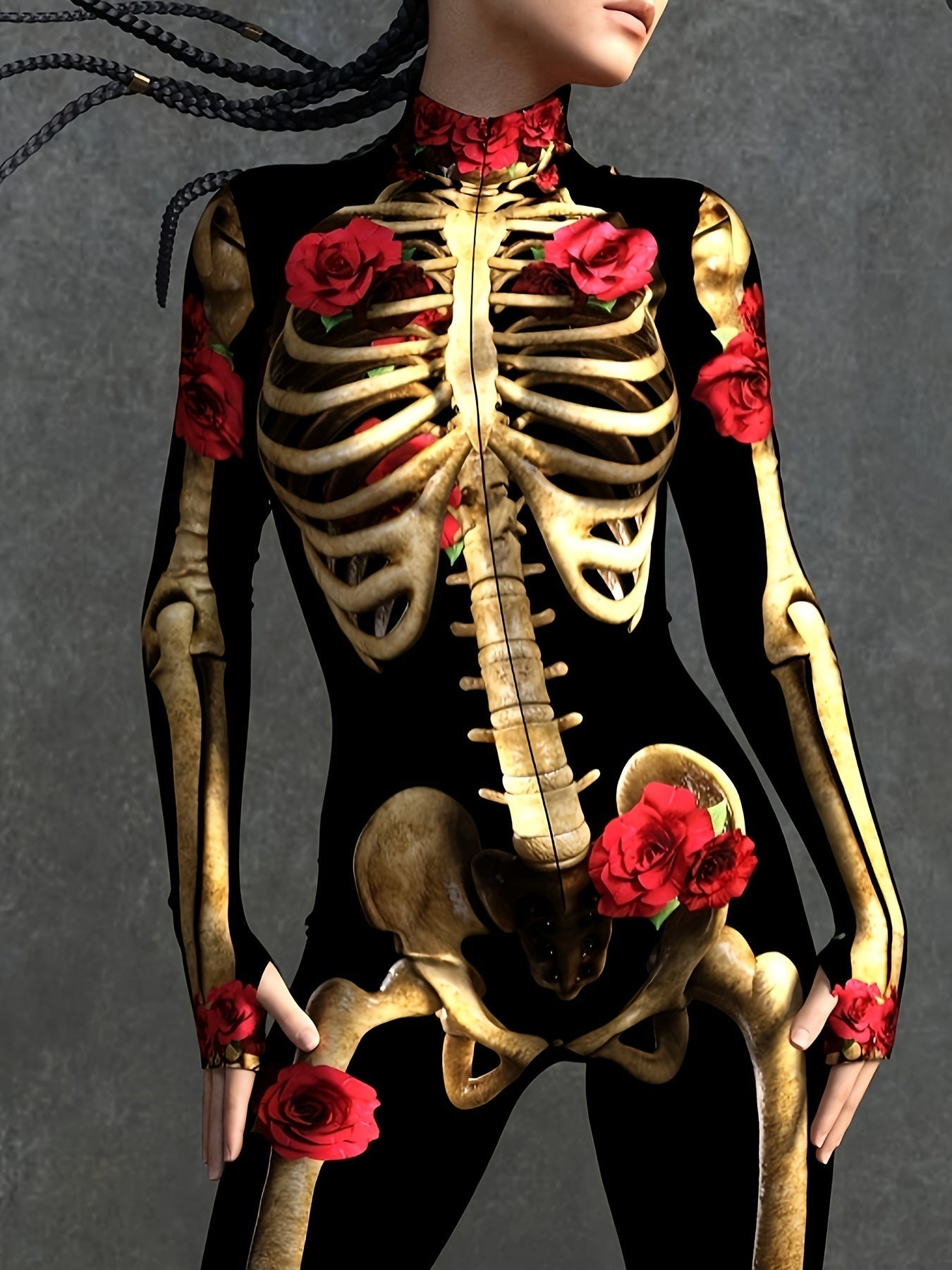 Costume Halloween Squelette Femme - Combinaison Ajustée et Confortable