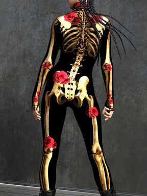 Costume Halloween Squelette Femme - Combinaison Ajustée et Confortable