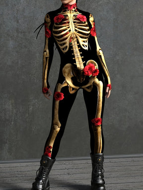 Costume Halloween Squelette Femme - Combinaison Ajustée et Confortable