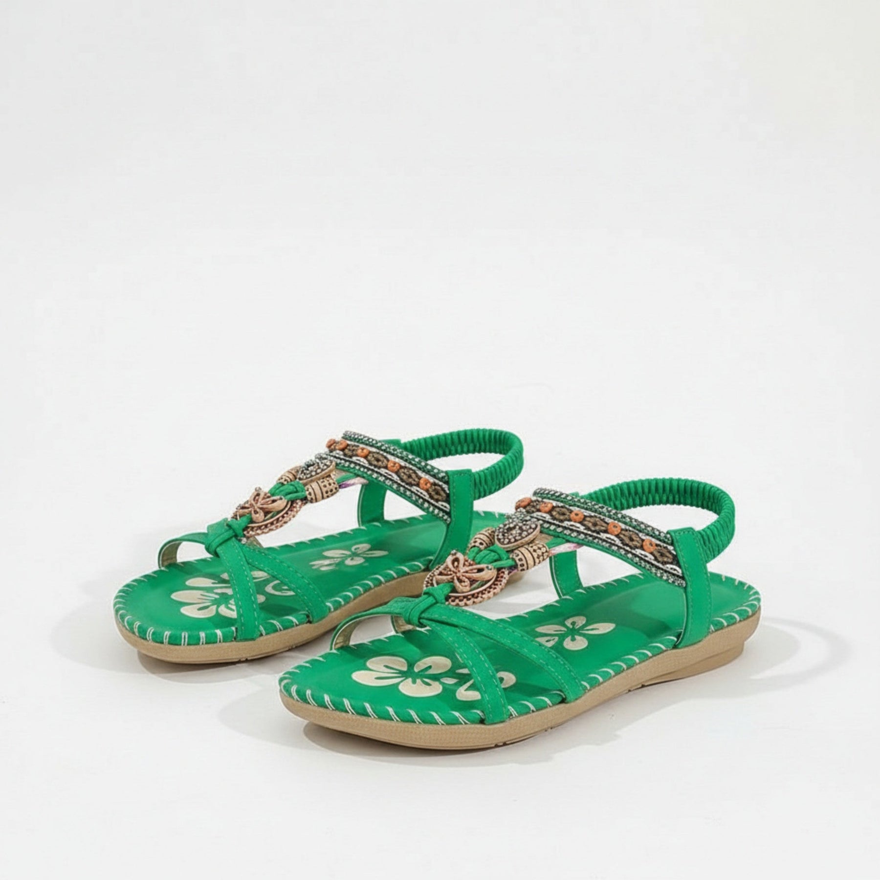 Sandales plates perlées bout ouvert slip-on accents perles décoratives femme