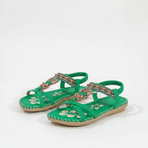 Sandales plates perlées bout ouvert slip-on accents perles décoratives femme