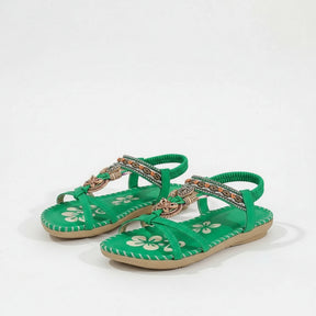 Sandales plates perlées bout ouvert slip-on accents perles décoratives femme