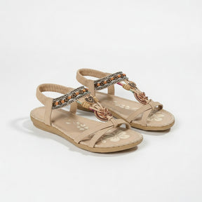 Sandales plates perlées bout ouvert slip-on accents perles décoratives femme