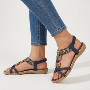 Sandales plates perlées bout ouvert slip-on accents perles décoratives femme