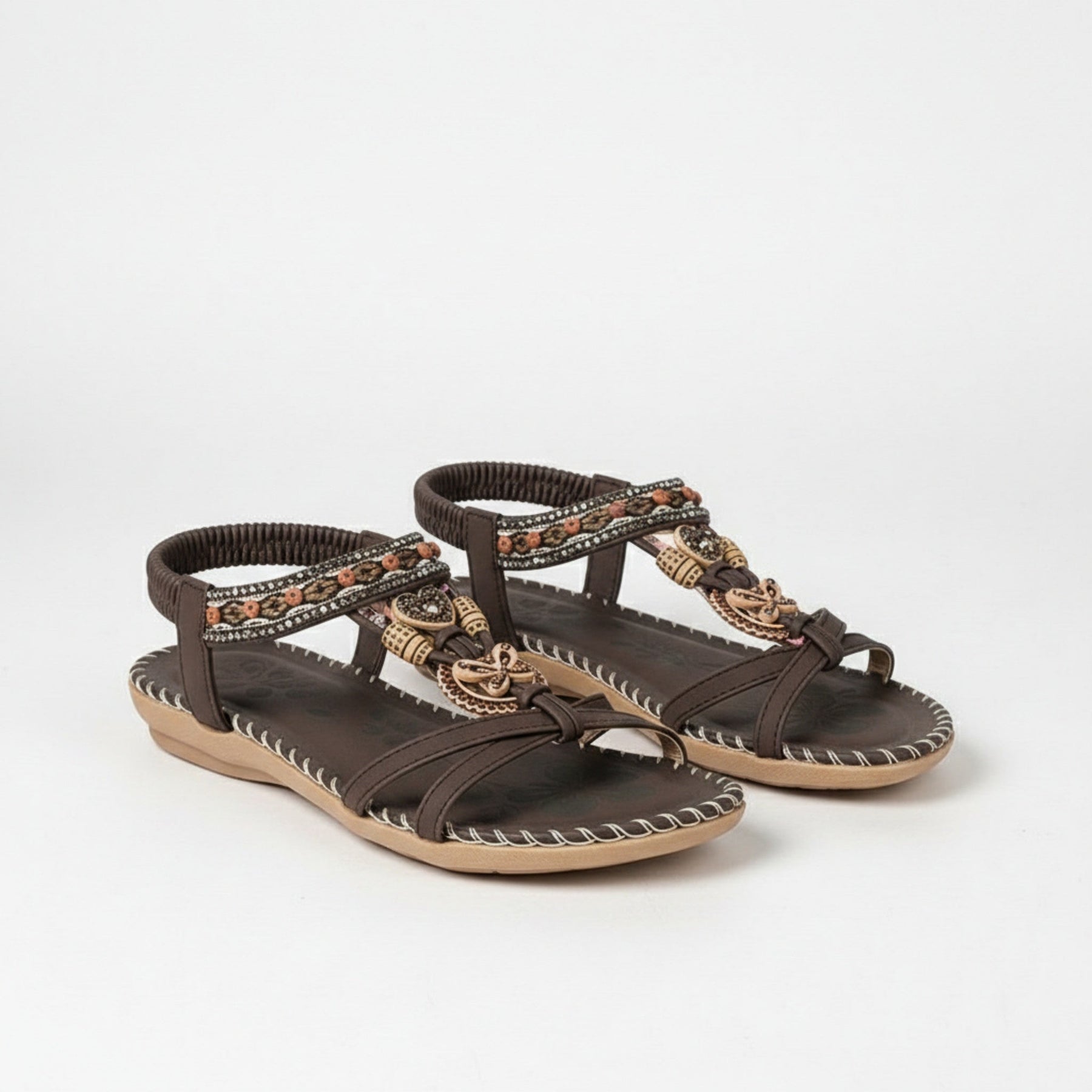 Sandales plates perlées bout ouvert slip-on accents perles décoratives femme