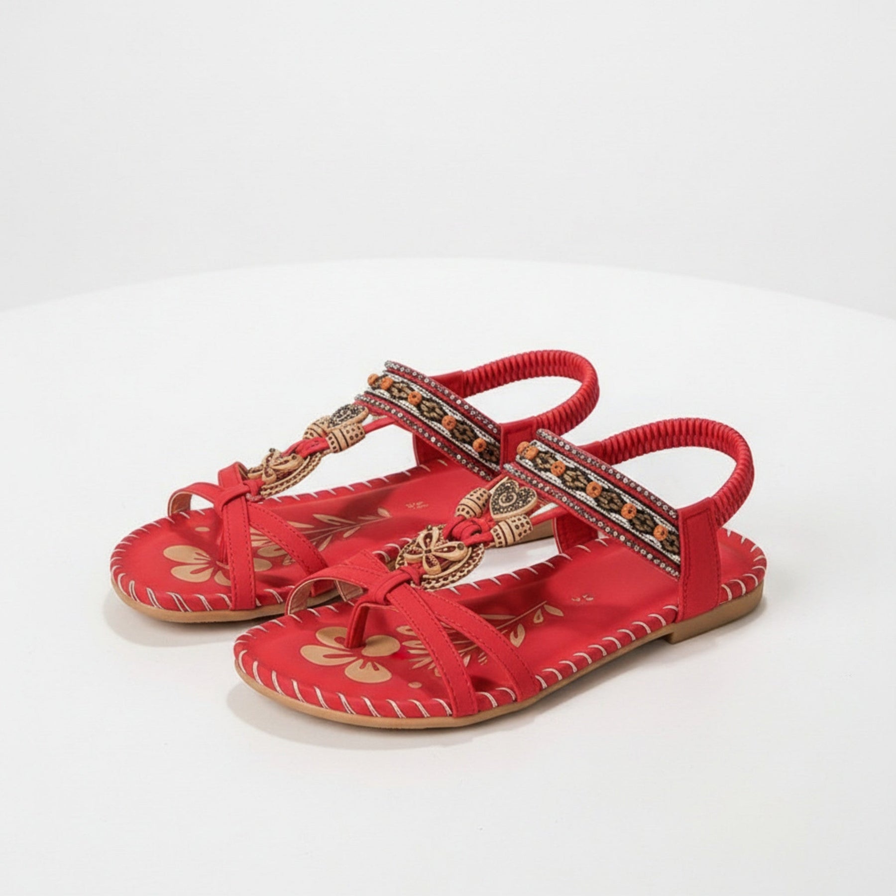 Sandales plates perlées bout ouvert slip-on accents perles décoratives femme