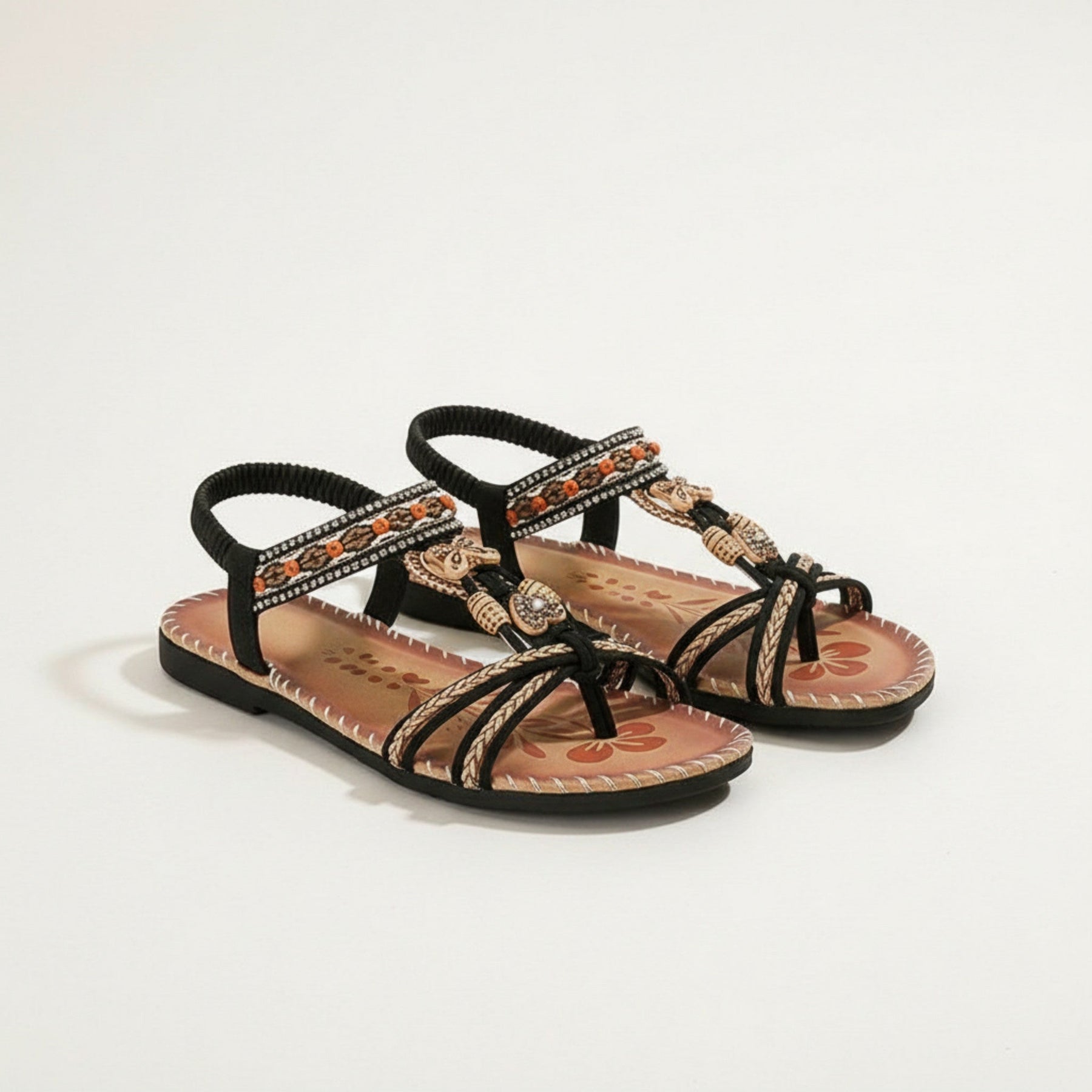 Sandales plates perlées bout ouvert slip-on accents perles décoratives femme