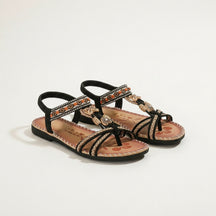 Sandales plates perlées bout ouvert slip-on accents perles décoratives femme