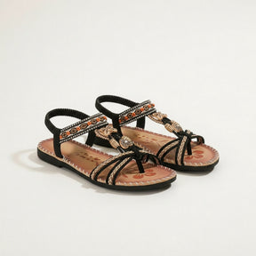Sandales plates perlées bout ouvert slip-on accents perles décoratives femme