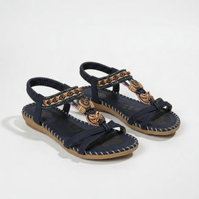 Sandales plates perlées bout ouvert slip-on accents perles décoratives femme