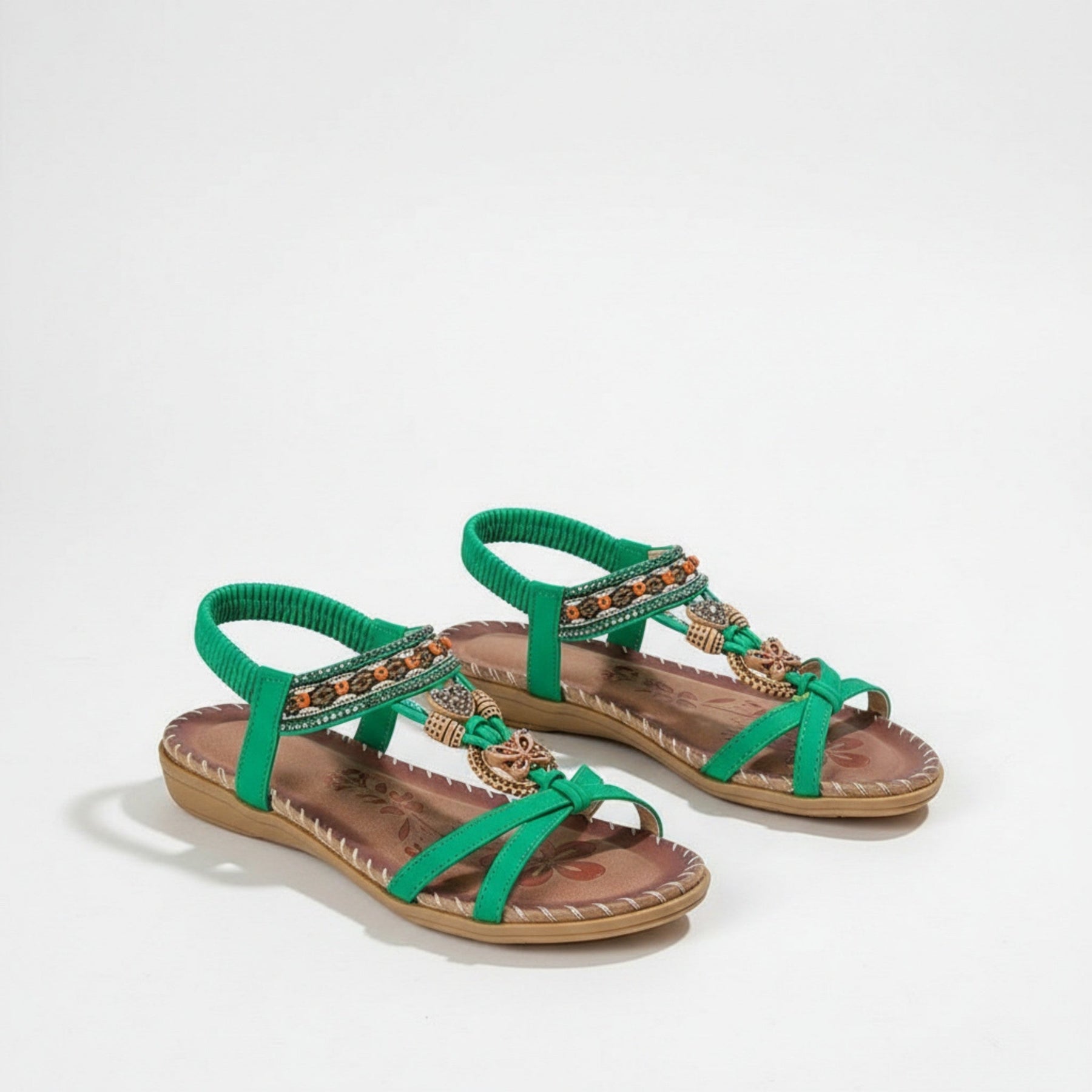 Sandales plates perlées bout ouvert slip-on accents perles décoratives femme
