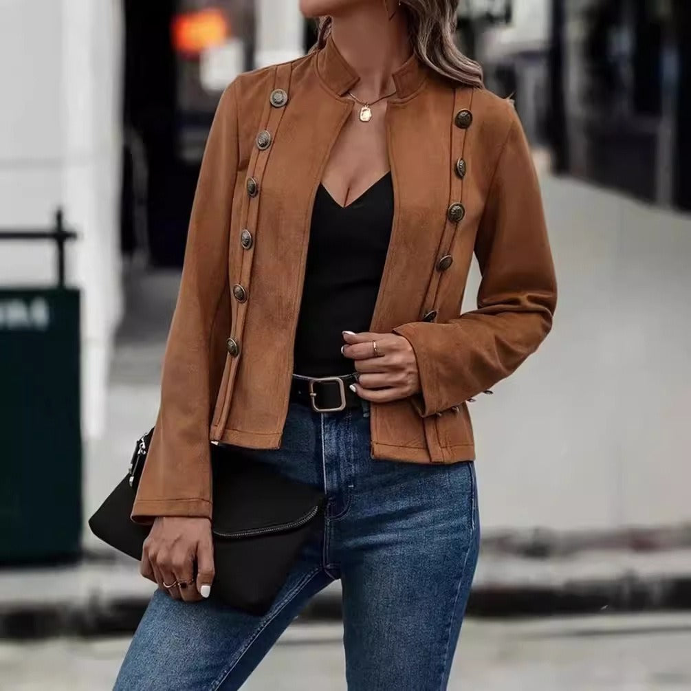 Veste en Velours à Double Boutonnage - Style Rétro et Texture Douce