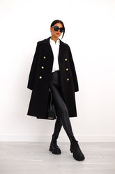 Manteau Long en Laine pour Femmes - Style Élégant avec Revers Large
