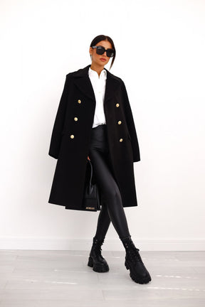 Manteau Long en Laine pour Femmes - Style Élégant avec Revers Large