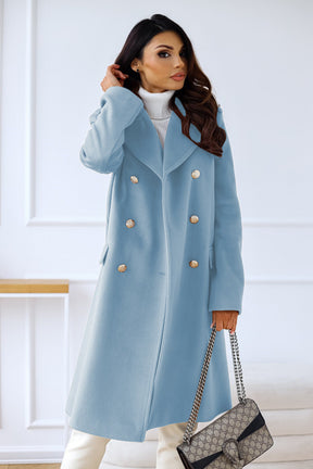 Manteau Long en Laine pour Femmes - Style Élégant avec Revers Large