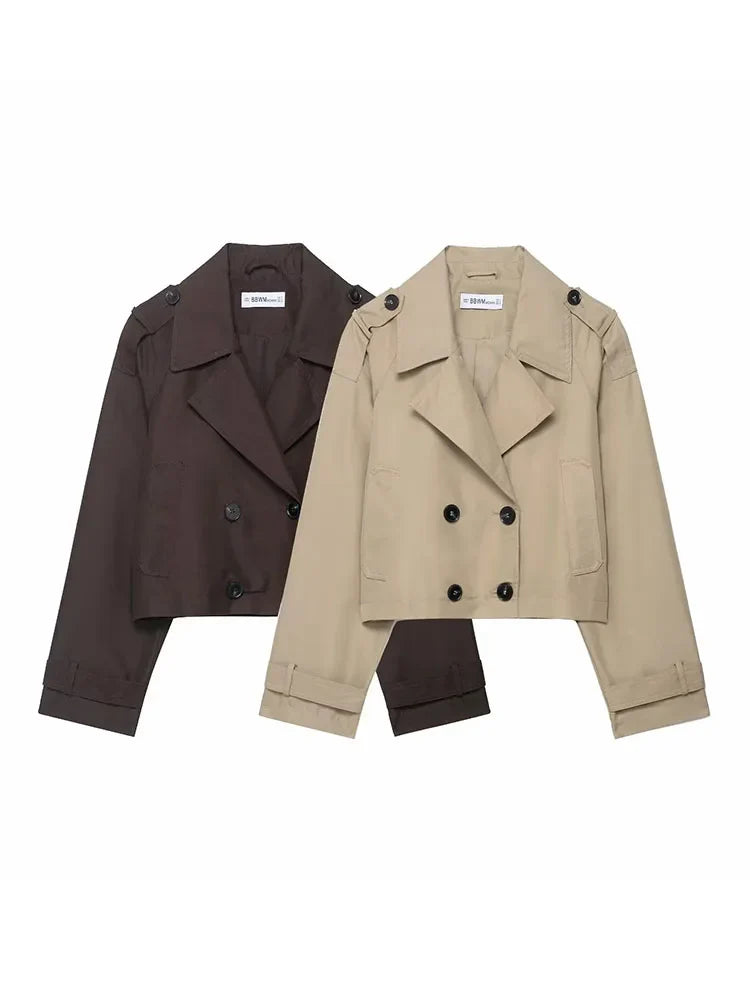 Manteau Trench Femme Élégant - Double Boutonnage et Poches Pratiques