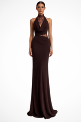 Robe en Dentelle Élégante Maxi | Col Halter et Sans Manches