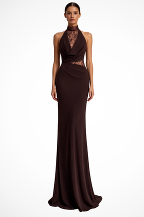 Robe en Dentelle Élégante Maxi | Col Halter et Sans Manches