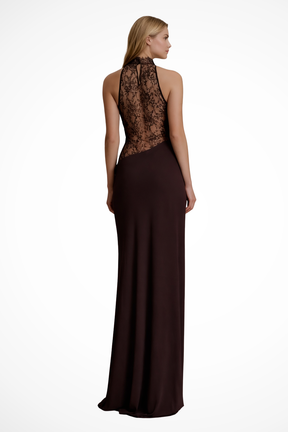 Robe en Dentelle Élégante Maxi | Col Halter et Sans Manches