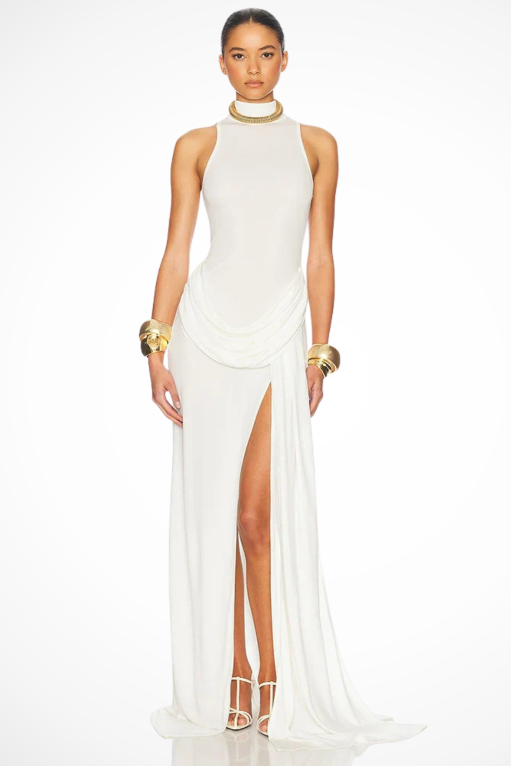 Elegant Maxi Evening Dress | Sleeveless High Neck Design