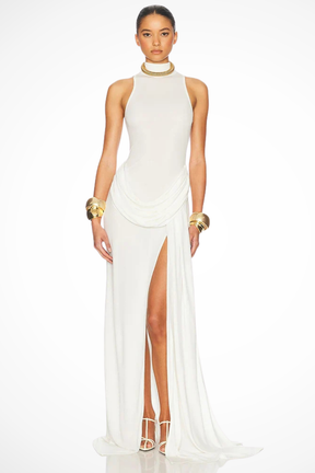 Elegant Maxi Evening Dress | Sleeveless High Neck Design