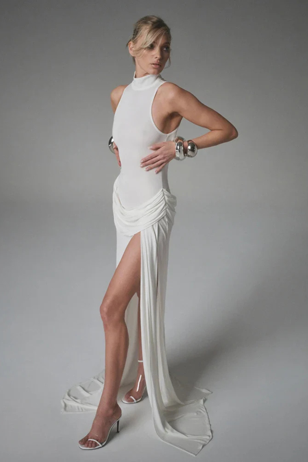 Elegant Maxi Evening Dress | Sleeveless High Neck Design