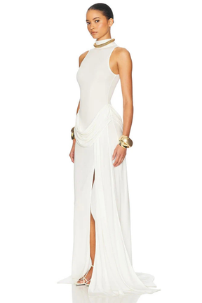 Elegant Maxi Evening Dress | Sleeveless High Neck Design