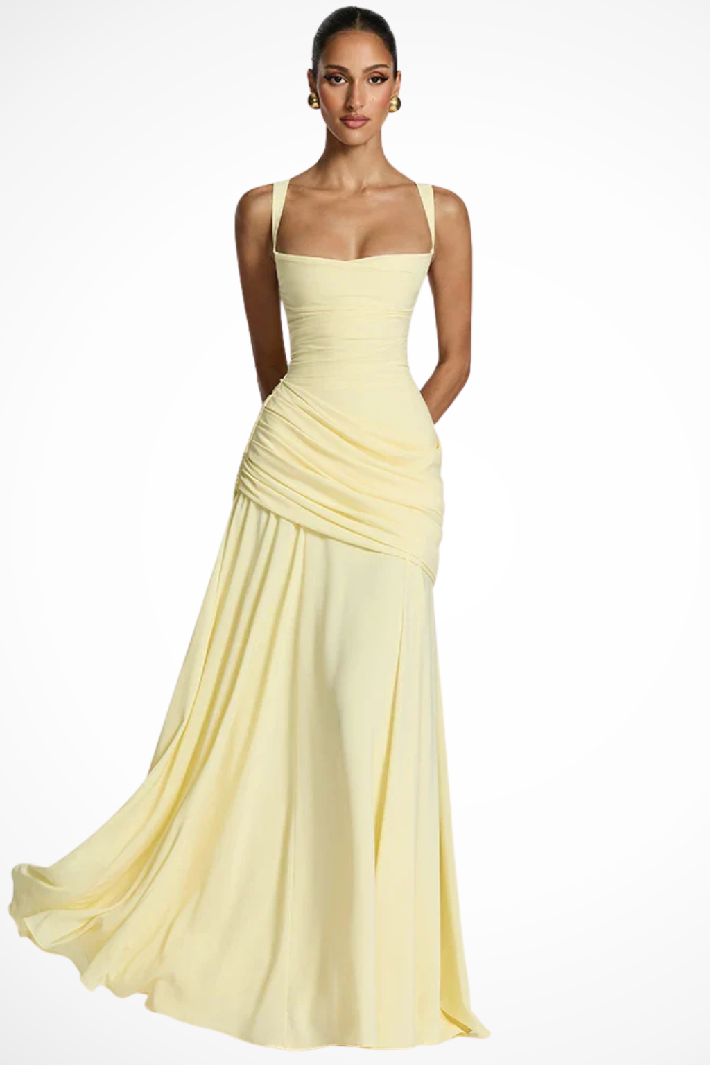 Women's Elegant Square Neck Maxi Dress | Ruched Evening Occasion Dress
