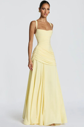 Women's Elegant Square Neck Maxi Dress | Ruched Evening Occasion Dress