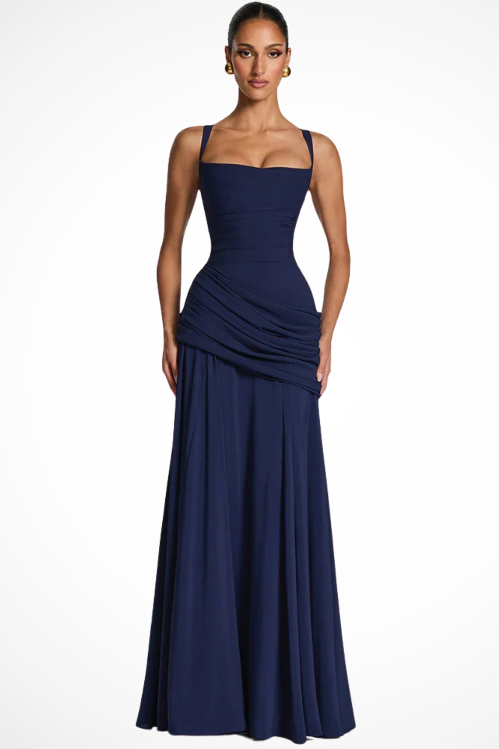 Women's Elegant Square Neck Maxi Dress | Ruched Evening Occasion Dress
