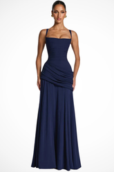 Women's Elegant Square Neck Maxi Dress | Ruched Evening Occasion Dress