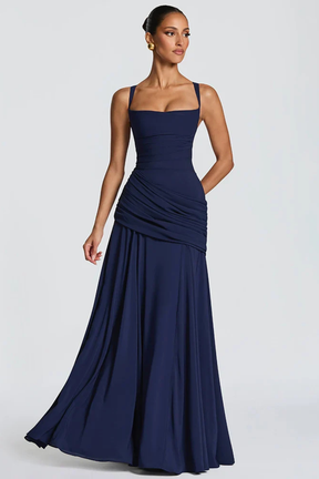 Women's Elegant Square Neck Maxi Dress | Ruched Evening Occasion Dress