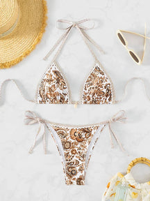 Bikini imprimé cachemire boho chic femme liens réglables style été