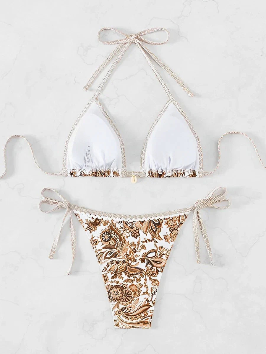Bikini imprimé cachemire boho chic femme liens réglables style été