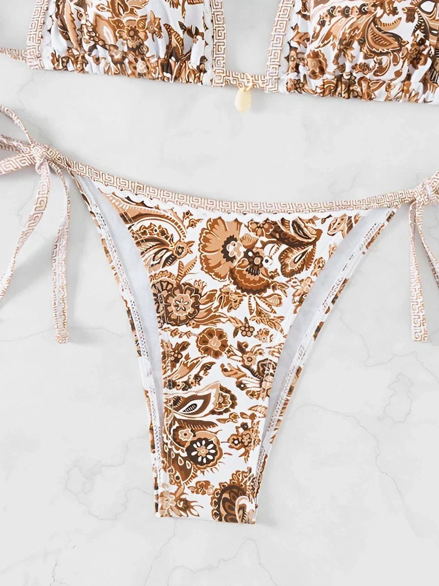 Bikini imprimé cachemire boho chic femme liens réglables style été