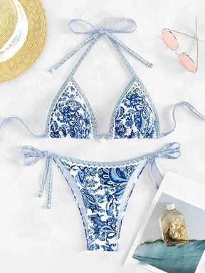 Bikini imprimé cachemire boho chic femme liens réglables style été