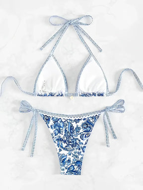 Bikini imprimé cachemire boho chic femme liens réglables style été