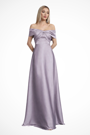 Elegant Long Satin Dress | Off-Shoulder Knot Detail