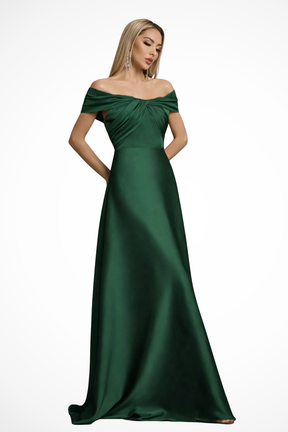 Elegant Long Satin Dress | Off-Shoulder Knot Detail