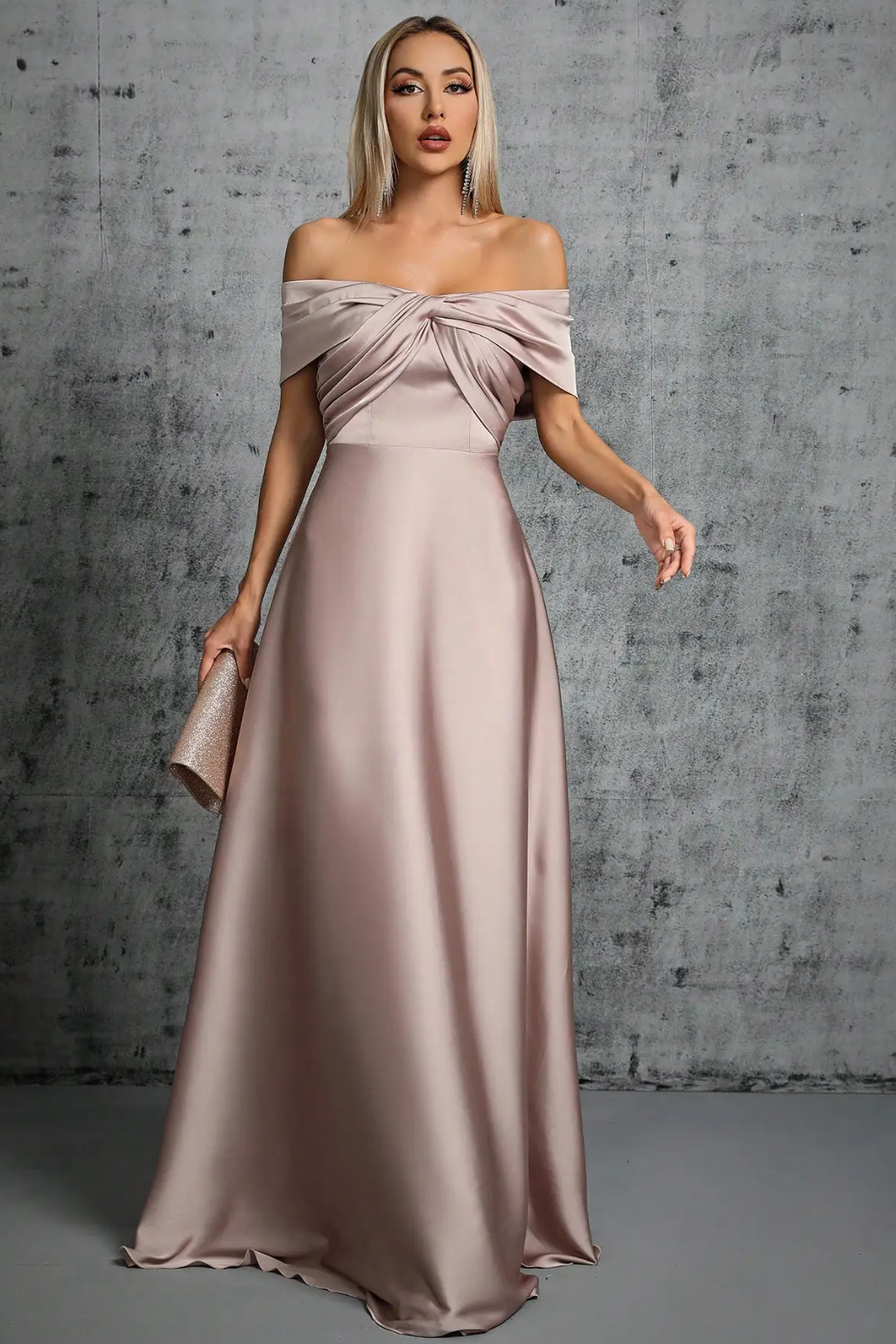 Elegant Long Satin Dress | Off-Shoulder Knot Detail