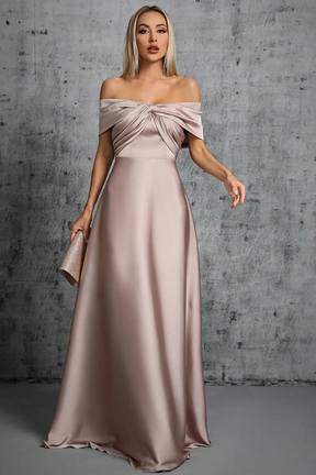 Elegant Long Satin Dress | Off-Shoulder Knot Detail