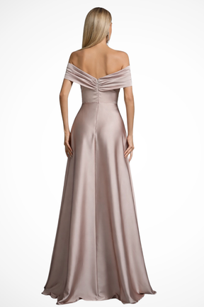 Elegant Long Satin Dress | Off-Shoulder Knot Detail