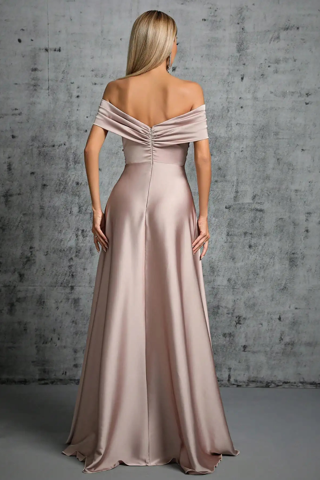 Elegant Long Satin Dress | Off-Shoulder Knot Detail