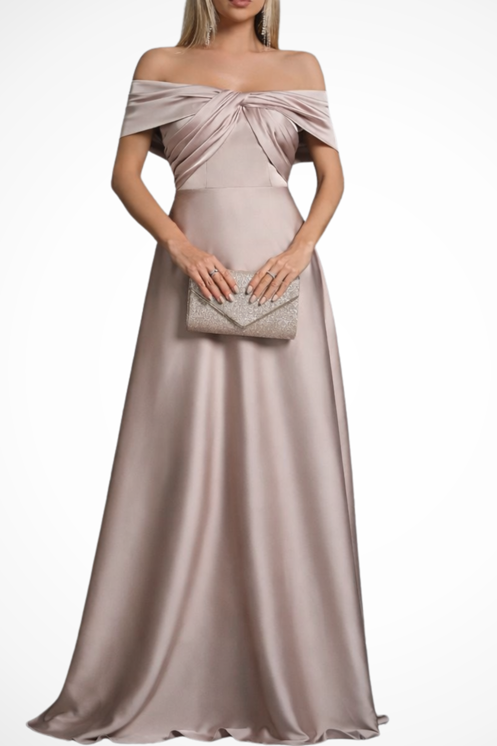 Elegant Long Satin Dress | Off-Shoulder Knot Detail