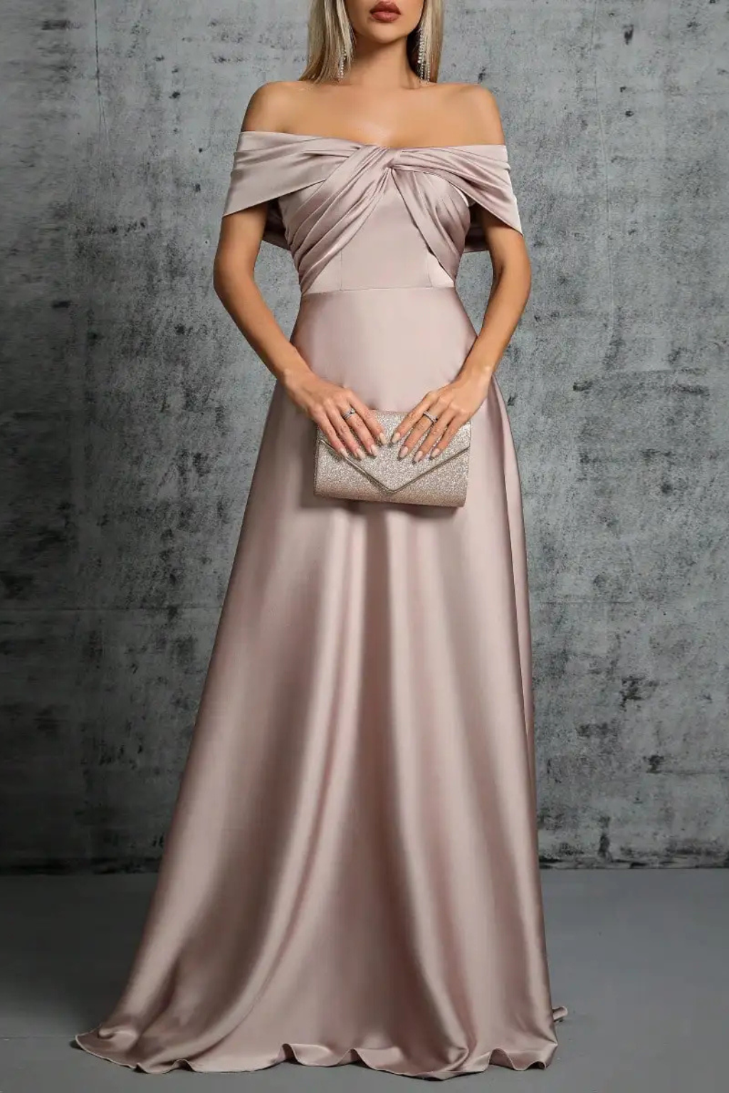 Elegant Long Satin Dress | Off-Shoulder Knot Detail