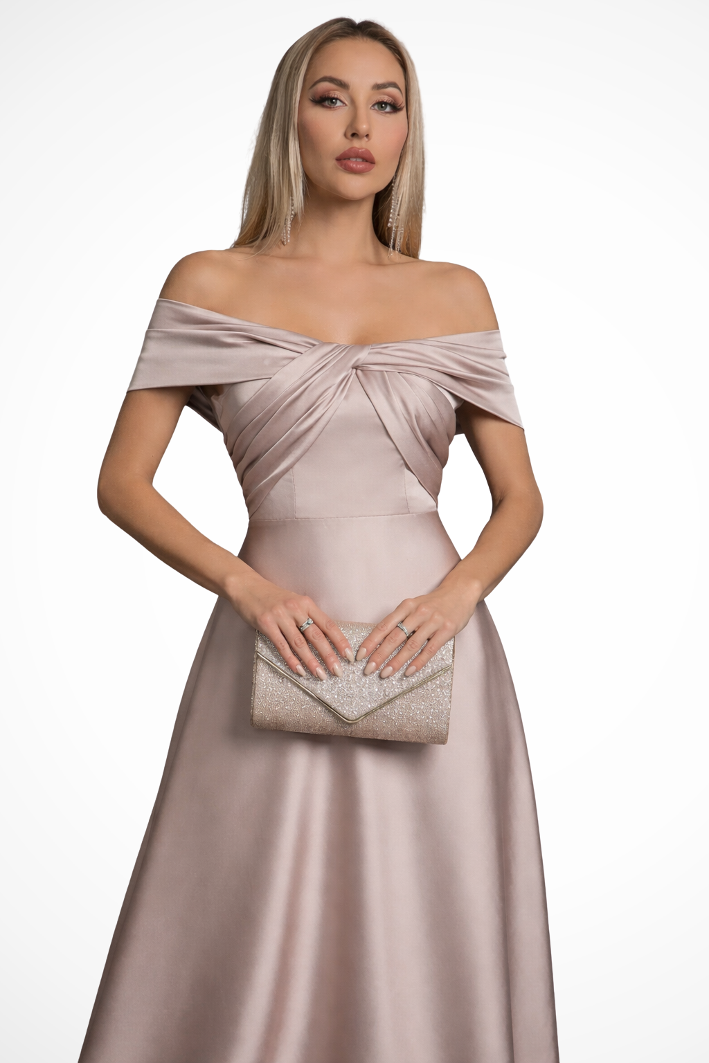 Elegant Long Satin Dress | Off-Shoulder Knot Detail