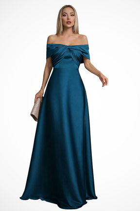 Elegant Long Satin Dress | Off-Shoulder Knot Detail