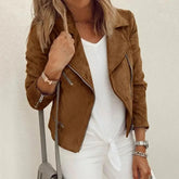 Veste de Moto Femme en Faux Daim - Fermeture Éclair Asymétrique et Poches Zippées