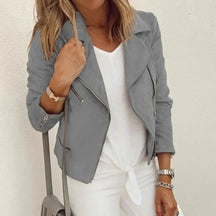 Veste de Moto Femme en Faux Daim - Fermeture Éclair Asymétrique et Poches Zippées